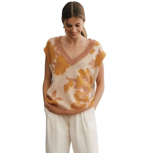 Anthropologie Maeve NWT V-Neck Loopy Floral Sweater Vest Oversized Size XS - Picture 6 of 10